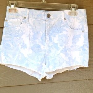 GRG DNM Shorts Montreal Stretch Retro High Rise Cut Off White Floral Sz 3